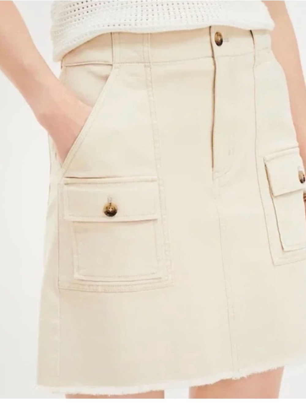 Loft cream denim Cargo Utility Pocket Mini Skirt-  size 8